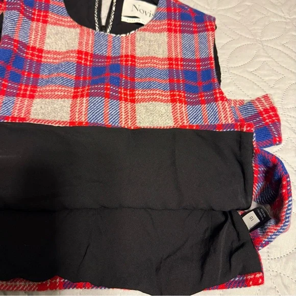 Novis NY The Jackson Womens Wool Red and Blue Plaid Open-Sided Crop Top Sz 10 - Picture 3 of 12